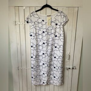 NWT Puro Lino 100% Linen White and Blue Midi Shift Dress Made in Italy Large